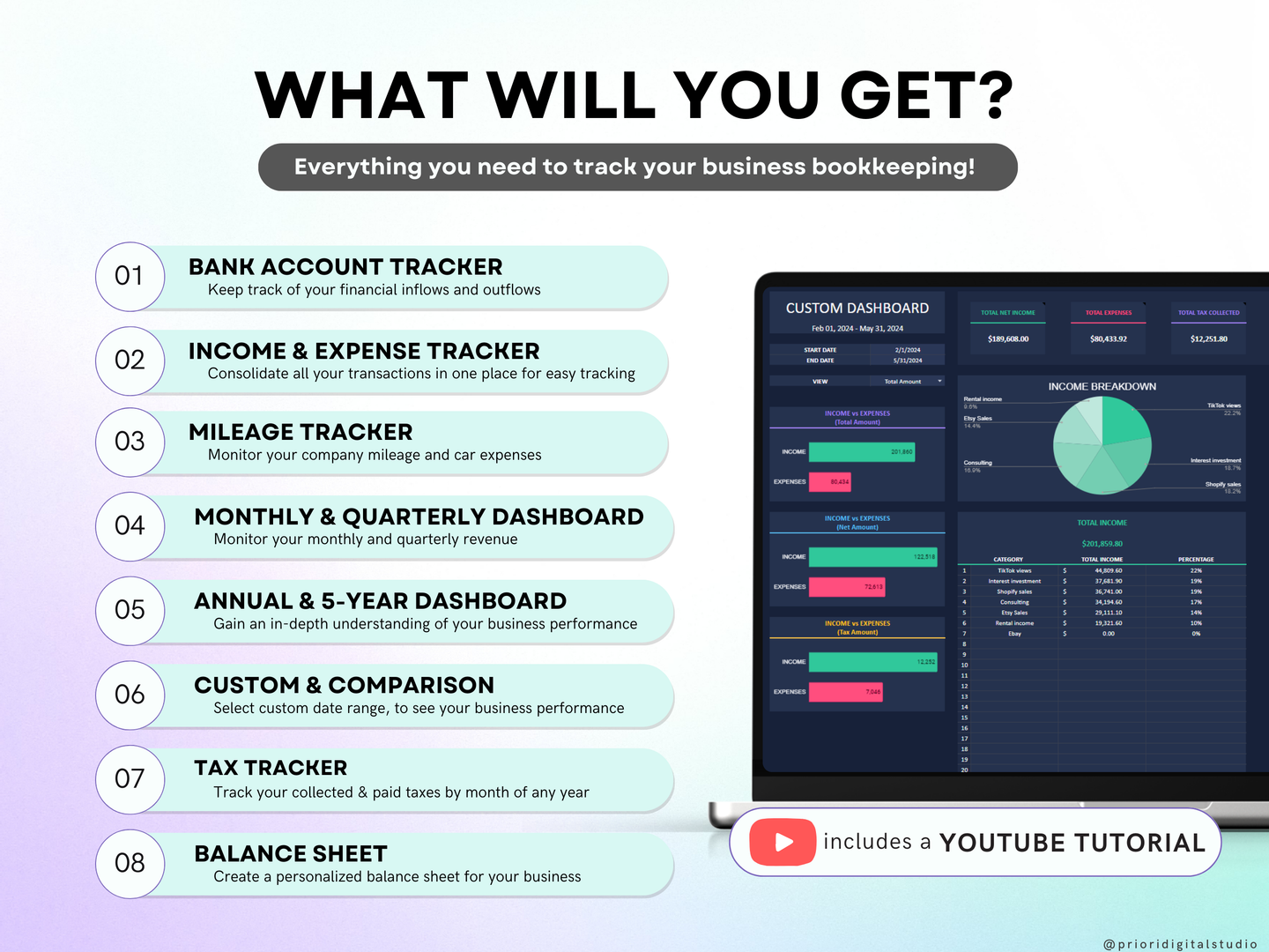 Small Business Bookkeeping Spreadsheet Dark Mode Income Expense Tracker Tax Tracker Dark Accounting Template Business Planner Profit & Loss Excel Google Sheets