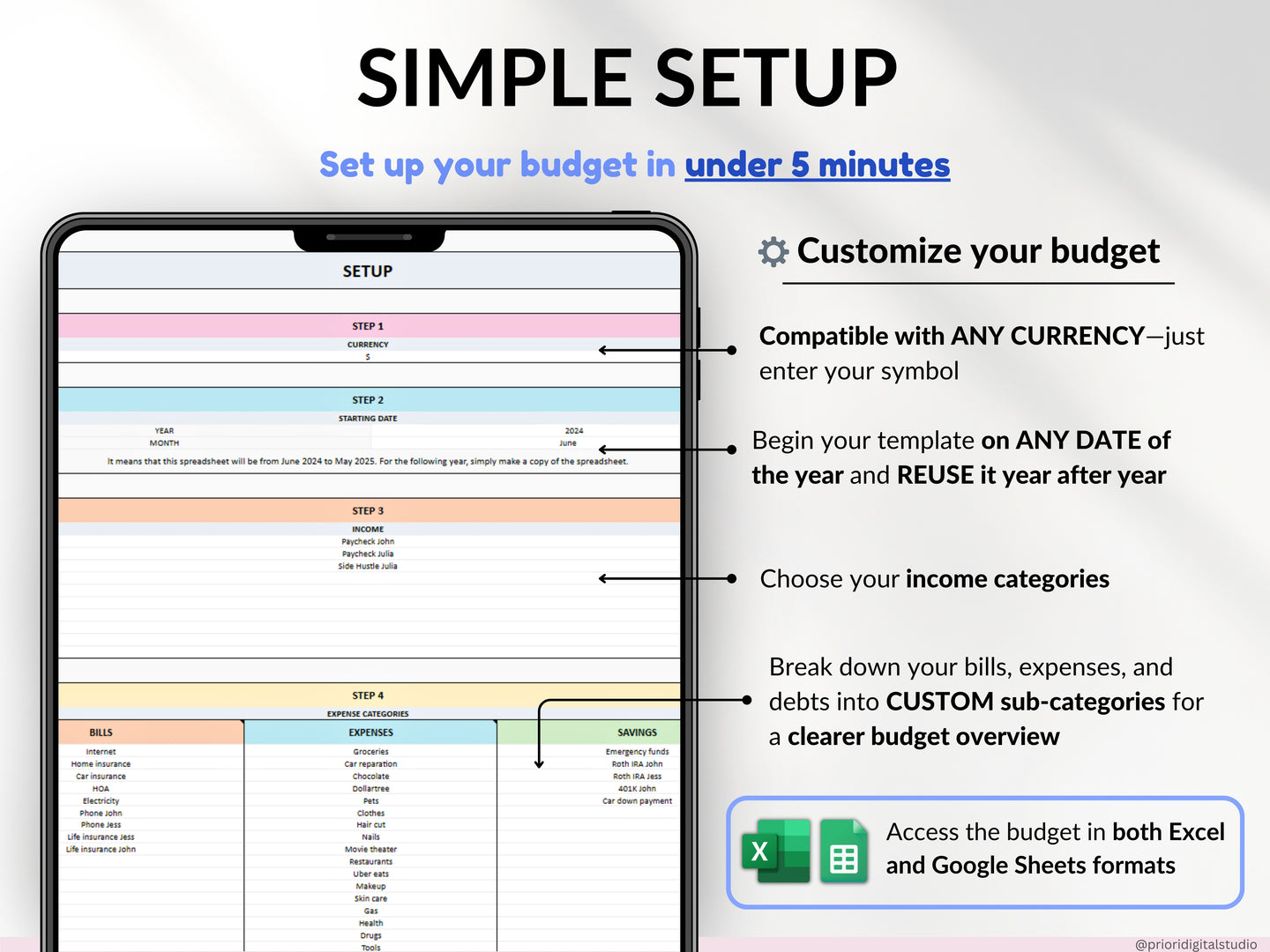 Paycheck Budget Spreadsheet Google Sheets & Excel Template Weekly Paycheck Budget Biweekly Paycheck Planner Bill Tracker Custom Budgeting