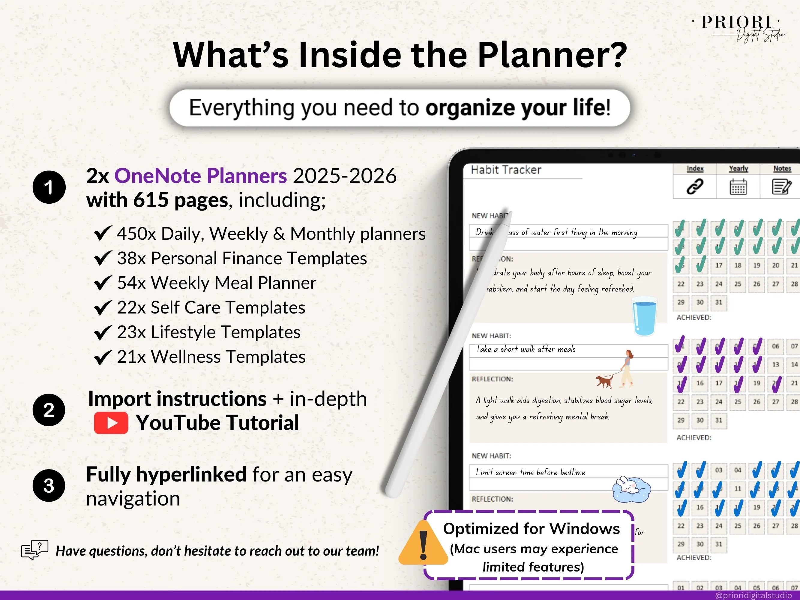 OneNote Digital Planner for 2025 2026 OneNote Template Hyperlinked Daily Planner Monthly Calendar Dated Weekly Planner Organization Planner