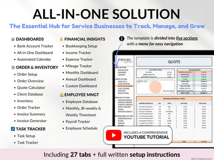 Small Business Spreadsheet Service Business Bookkeeping Tracker for Google Sheets Excel Invoice Tracker Client Tracker Order & Task Tracker