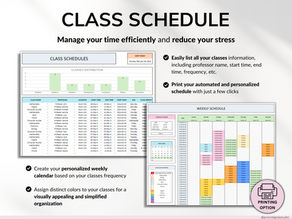 Student Planner with Assignment Tracker Academic Planner Google Sheets Excel Task Tracker To-Do List Automated Calendar Budget Finance Tracker