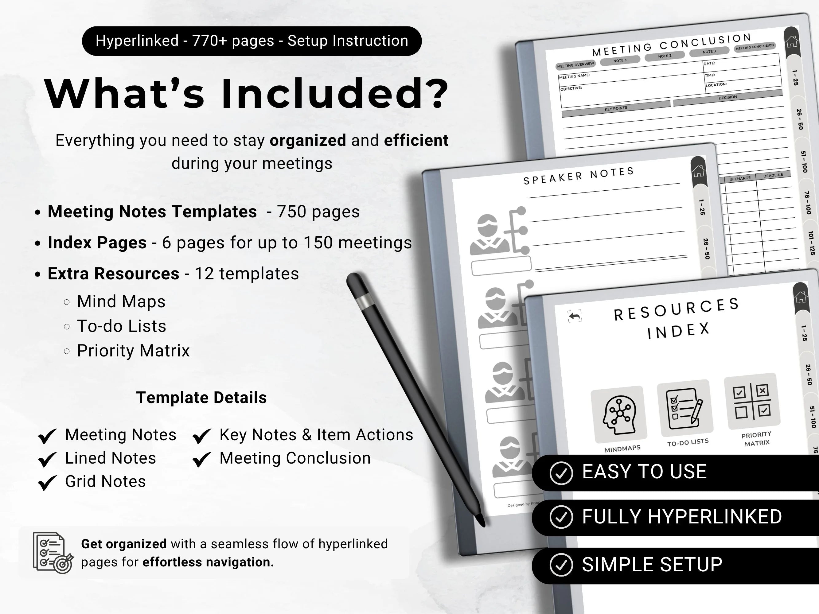 Meeting Notes Planner reMarkable 2 Meeting Templates Hyperlinked for reMarkable Paper Pro Meeting Minutes reMarkable Planner Meeting Agenda