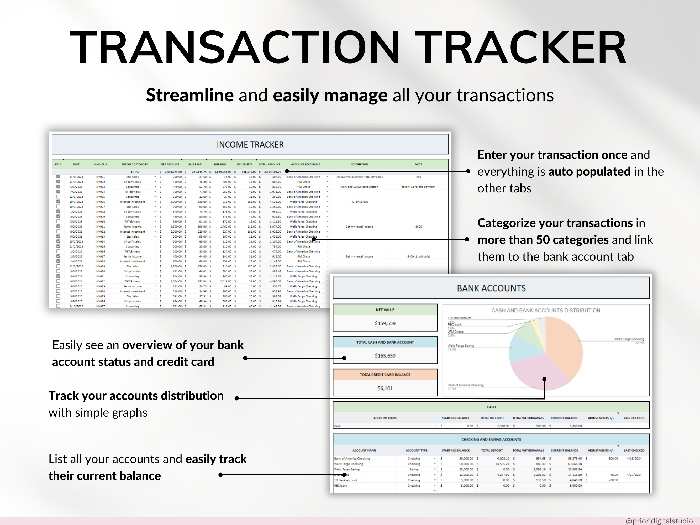 Small Business Bookkeeping Spreadsheet Income Expense Tracker Tax Tracker Accounting Template Mileage Tracker Business Planner Profit & Loss Excel Google Sheets#color_multicolor