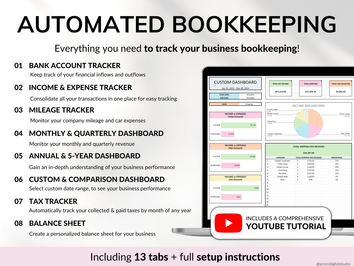 Small Business Bundle Bookkeeping Inventory Tracker Order Tracker Product Handmade Pricing Calculator Smart Bill Calendar Google Sheet Excel