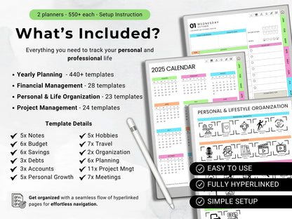 reMarkable Digital Planner 2025 2026 Daily Planner reMarkable 2 Template Minimalist Hyperlinked Planner for reMarkable Organization Planner