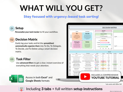 Decision Matrix Task Tracker Google Sheets Excel Eisenhower Matrix To-Do List Project Planner Work Priority Matrix ADHD Productivity Planner