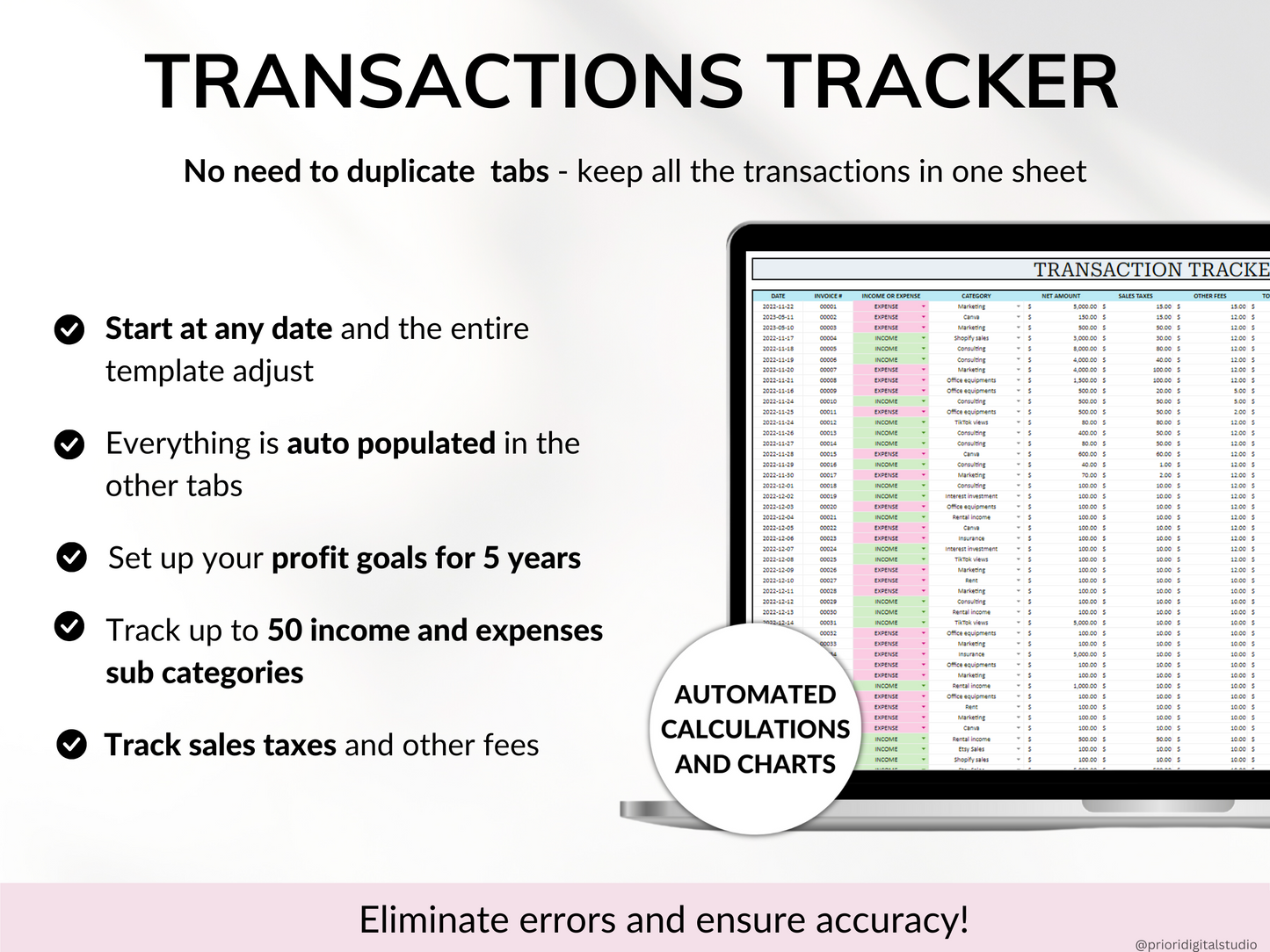 Small Business Bookkeeping Spreadsheet Google Sheets Excel Business Template Expense Bill Tracker Income Sales Tracker Accounting Template