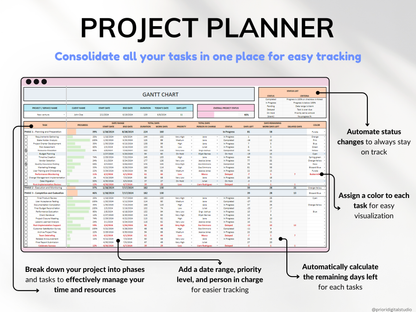 Gantt Chart Small Business Project Planner Google Sheets Excel Task Tracker Project Management Project Timeline Automated Business Planner