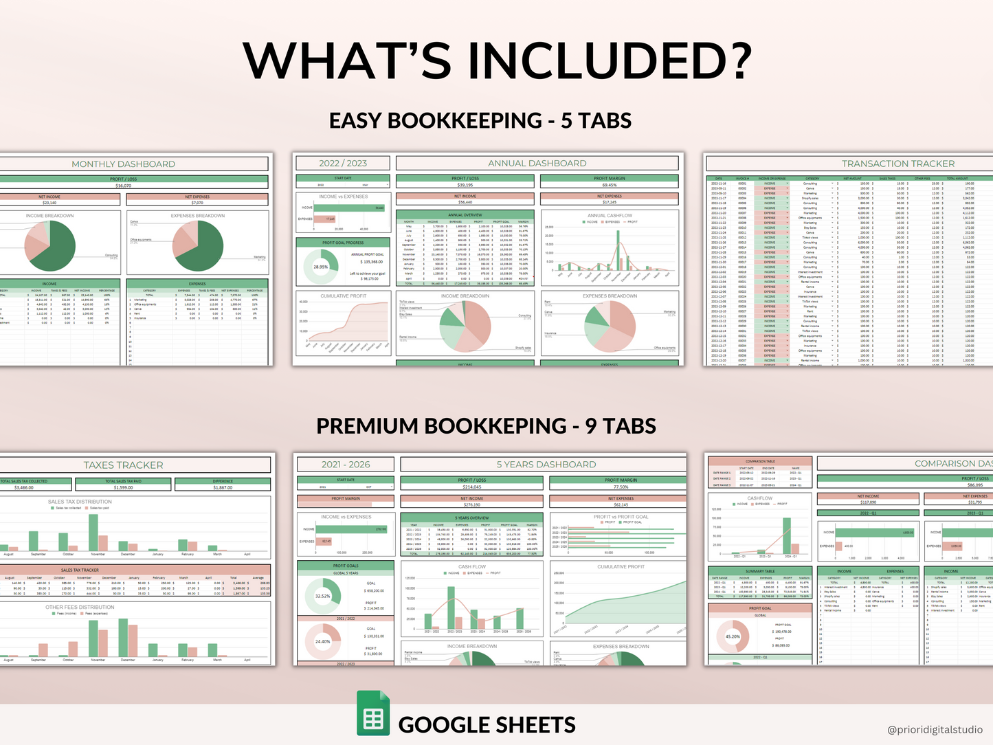 PLR Bookkeeping Spreadsheets Commercial Use PLR Google Sheets Bundle Private Label Rights PLR Template Small Business Accounting Spreadsheet