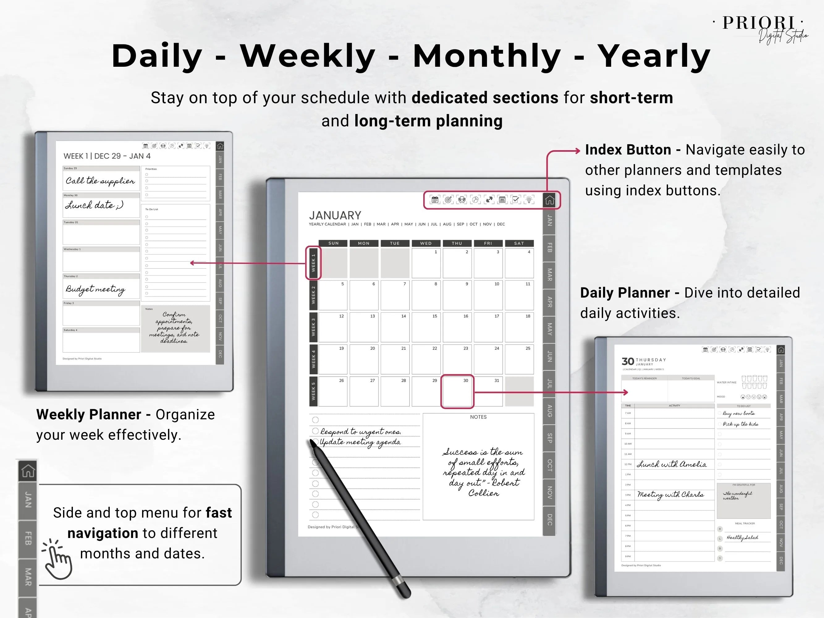 reMarkable Digital Planner 2025 2026 Daily Planner reMarkable 2 Template Minimalist Hyperlinked Planner for reMarkable Organization Planner