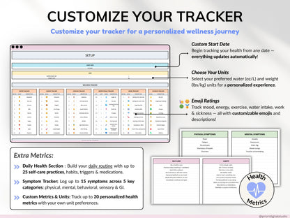 Health Wellness Tracker Spreadsheet Google Sheets Chronic Illness Symptom Log Daily Mental Health Journal Pain Tracker Excel Medical Binder