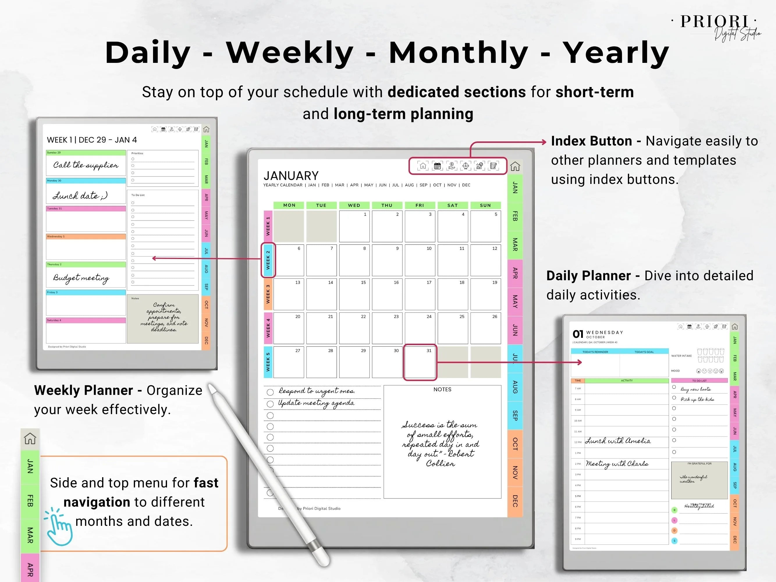 reMarkable Digital Planner 2025 2026 Daily Planner reMarkable 2 Template Minimalist Hyperlinked Planner for reMarkable Organization Planner
