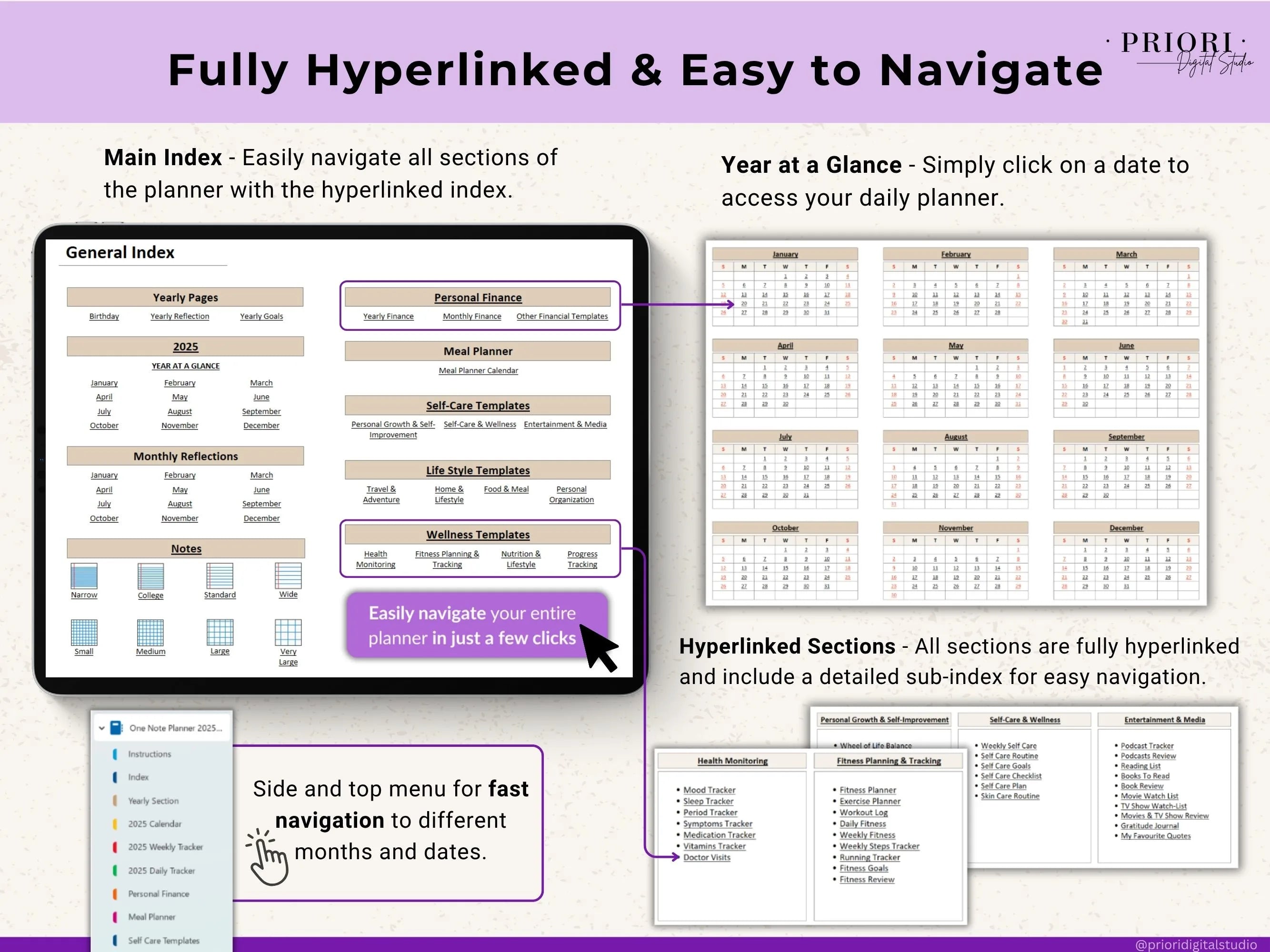 OneNote Digital Planner for 2025 2026 OneNote Template Hyperlinked Daily Planner Monthly Calendar Dated Weekly Planner Organization Planner