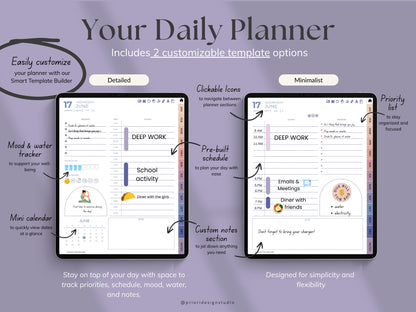 Daily planner page with customizable templates for Blush Dusk variant.