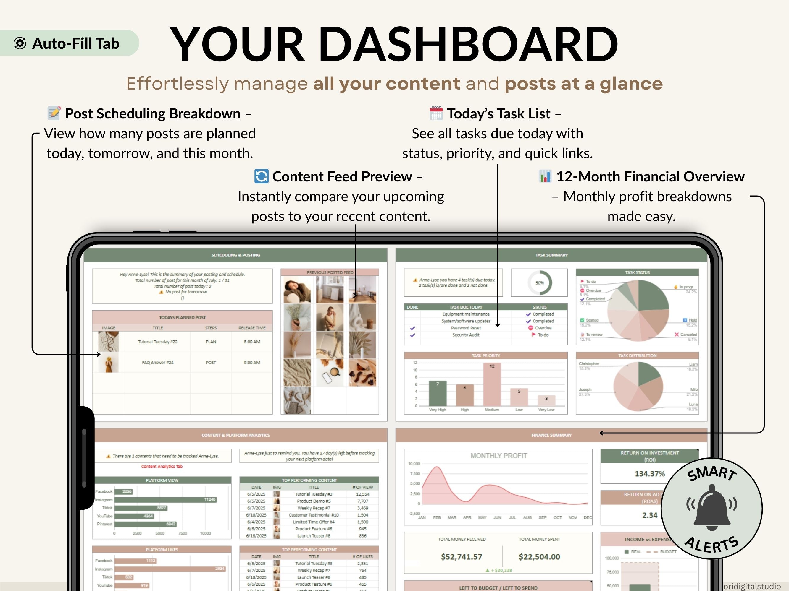 Social Media Content Planner Spreadsheet Monthly Content Calendar for Digital Creators Google Sheets Excel Template Instagram TikTok Manager
