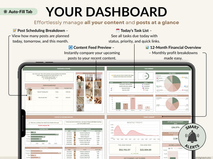 Social Media Content Planner Spreadsheet Monthly Content Calendar for Digital Creators Google Sheets Excel Template Instagram TikTok Manager
