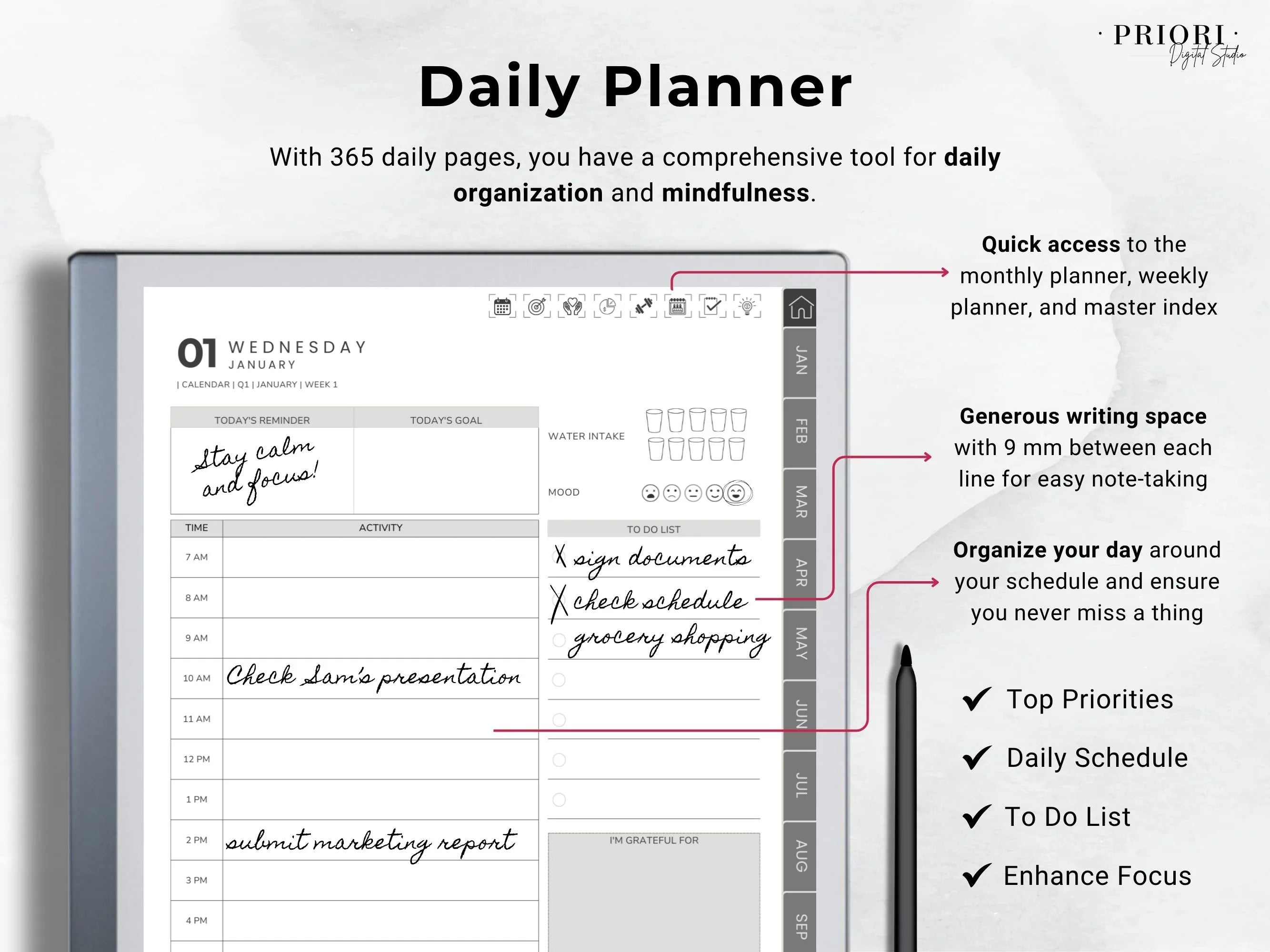 reMarkable Planner Daily Planner 2025 2026 Daily Journal reMarkable 2 Template Digital Planner Minimalist Hyperlinked Planner for reMarkable