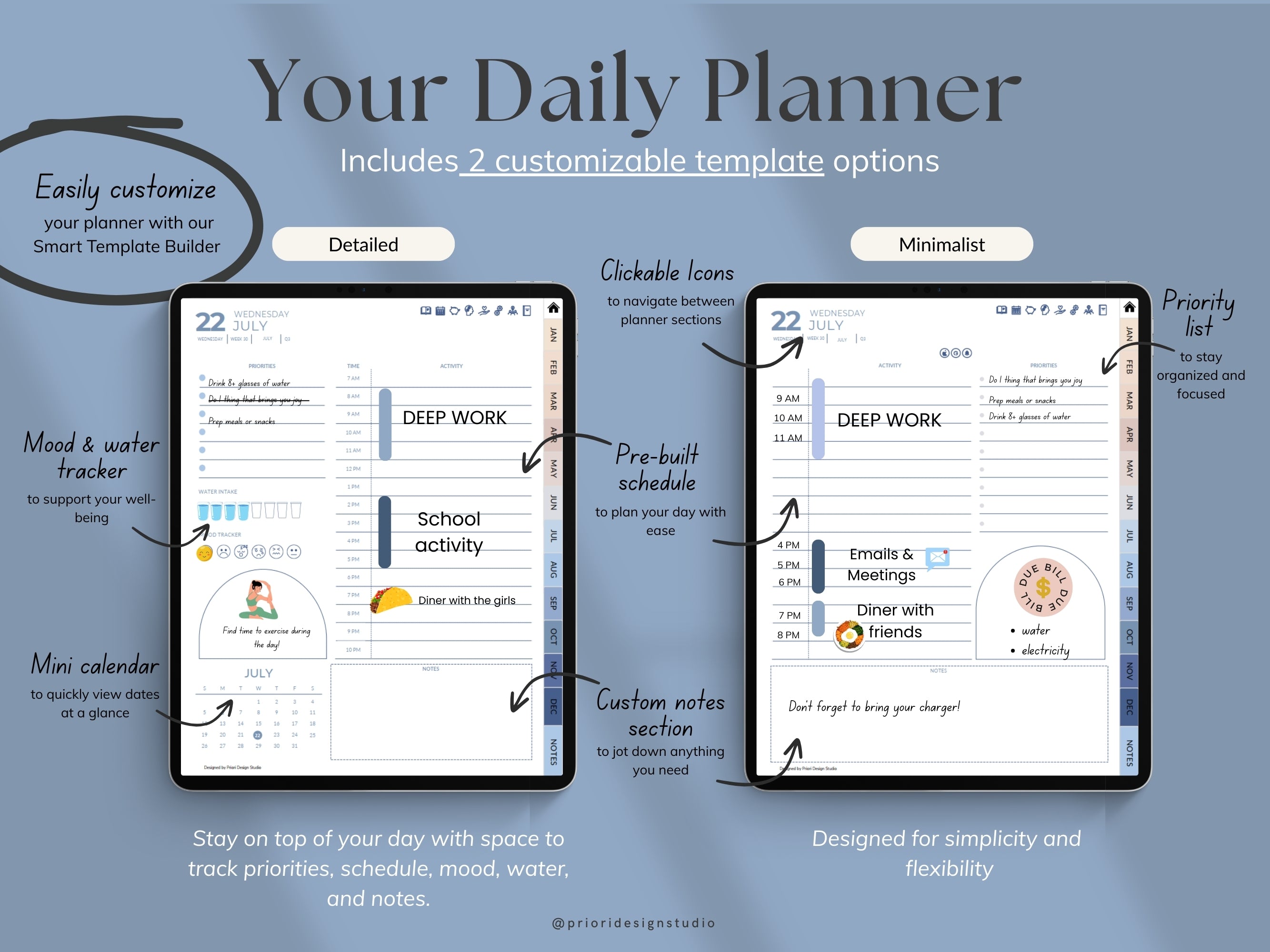 Digital planner with easy customizable templates on a tablet screen.