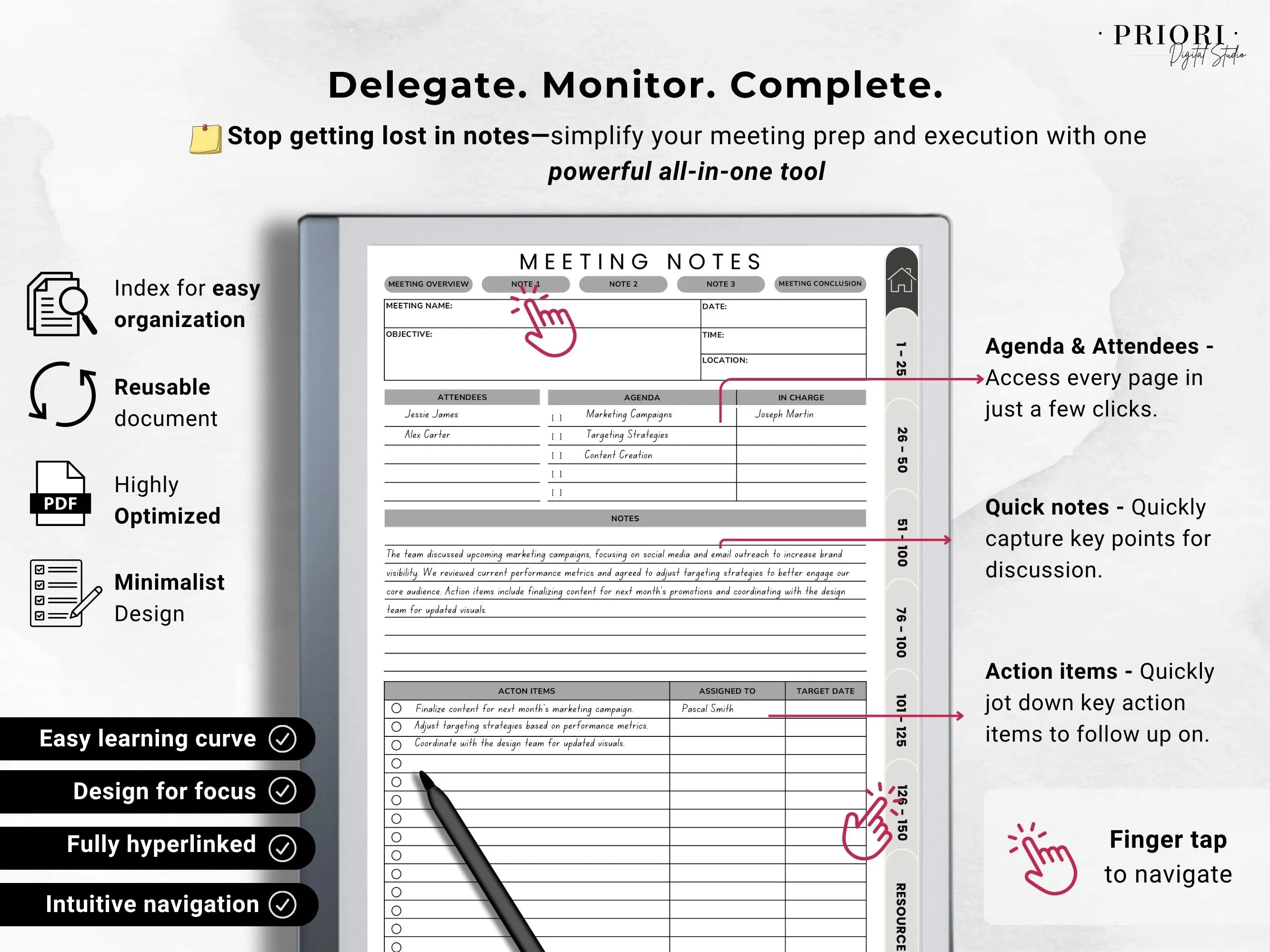 Meeting Notes Planner reMarkable 2 Meeting Templates Hyperlinked for reMarkable Paper Pro Meeting Minutes reMarkable Planner Meeting Agenda