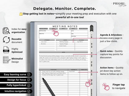 Meeting Notes Planner reMarkable 2 Meeting Templates Hyperlinked for reMarkable Paper Pro Meeting Minutes reMarkable Planner Meeting Agenda