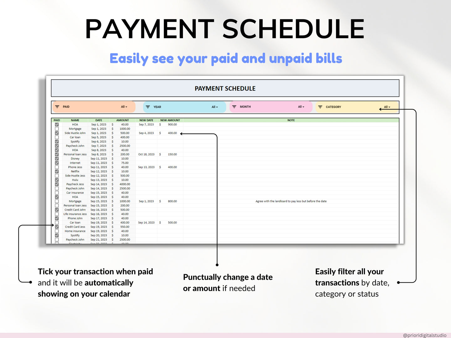 Bill Tracker Spreadsheet Google Sheets Excel Bill Calendar Monthly Smart Bill Planner Editable 2025 Calendar Budget Calendar Budget Tracker