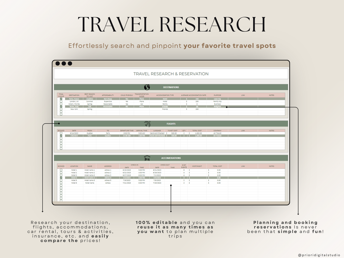 Honeymoon Travel Planner Google Sheets Excel Holiday Organizer Travel Budget Spreadsheet Travel Itinerary Vacation Planner Packing List