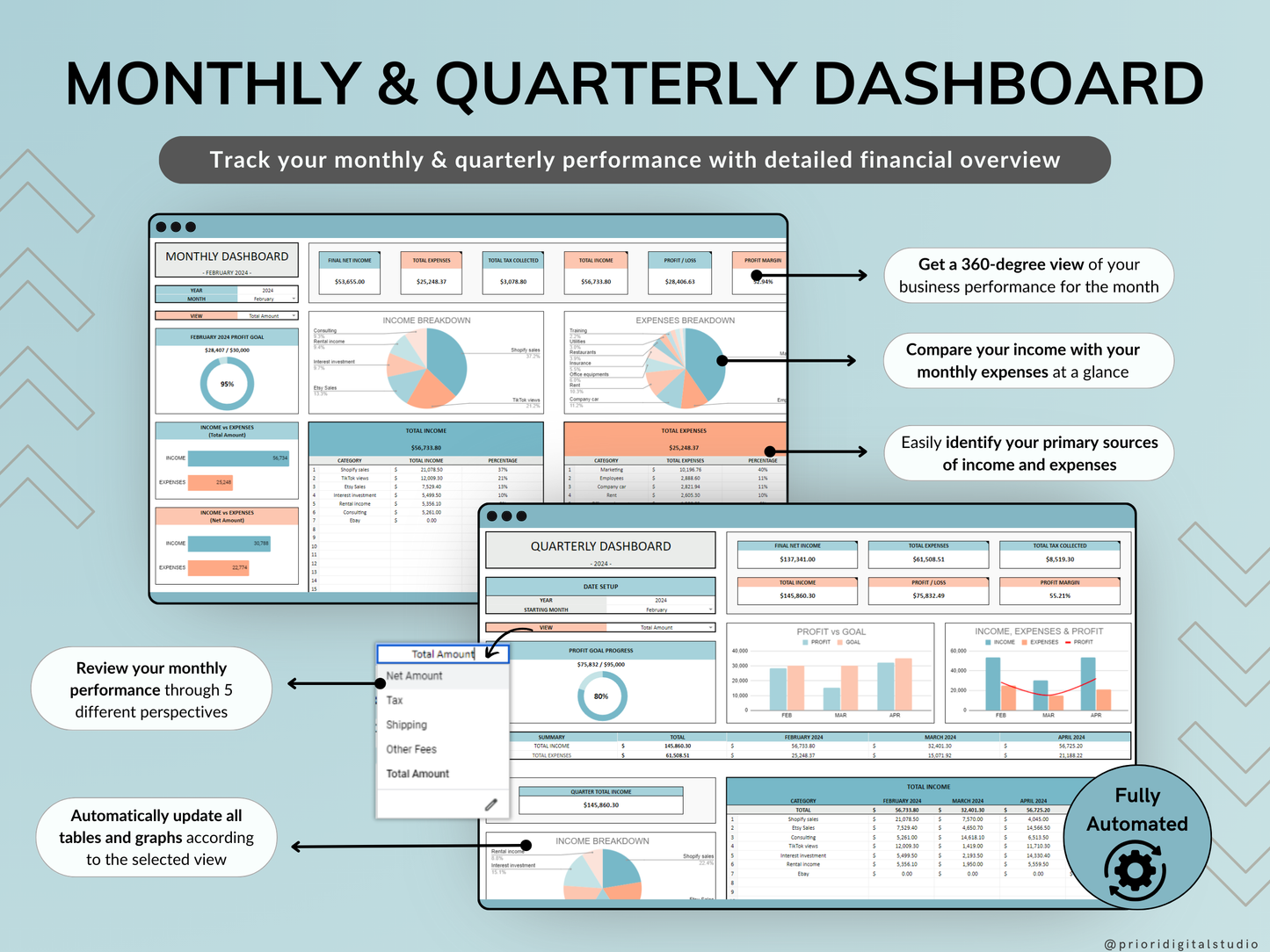 Small Business Bookkeeping Spreadsheet Income Expense Tracker Tax Tracker Accounting Template Mileage Tracker Business Planner Profit & Loss Excel Google Sheets