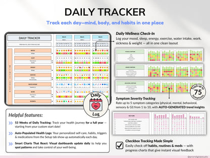 Health Wellness Tracker Spreadsheet Google Sheets Chronic Illness Symptom Log Daily Mental Health Journal Pain Tracker Excel Medical Binder