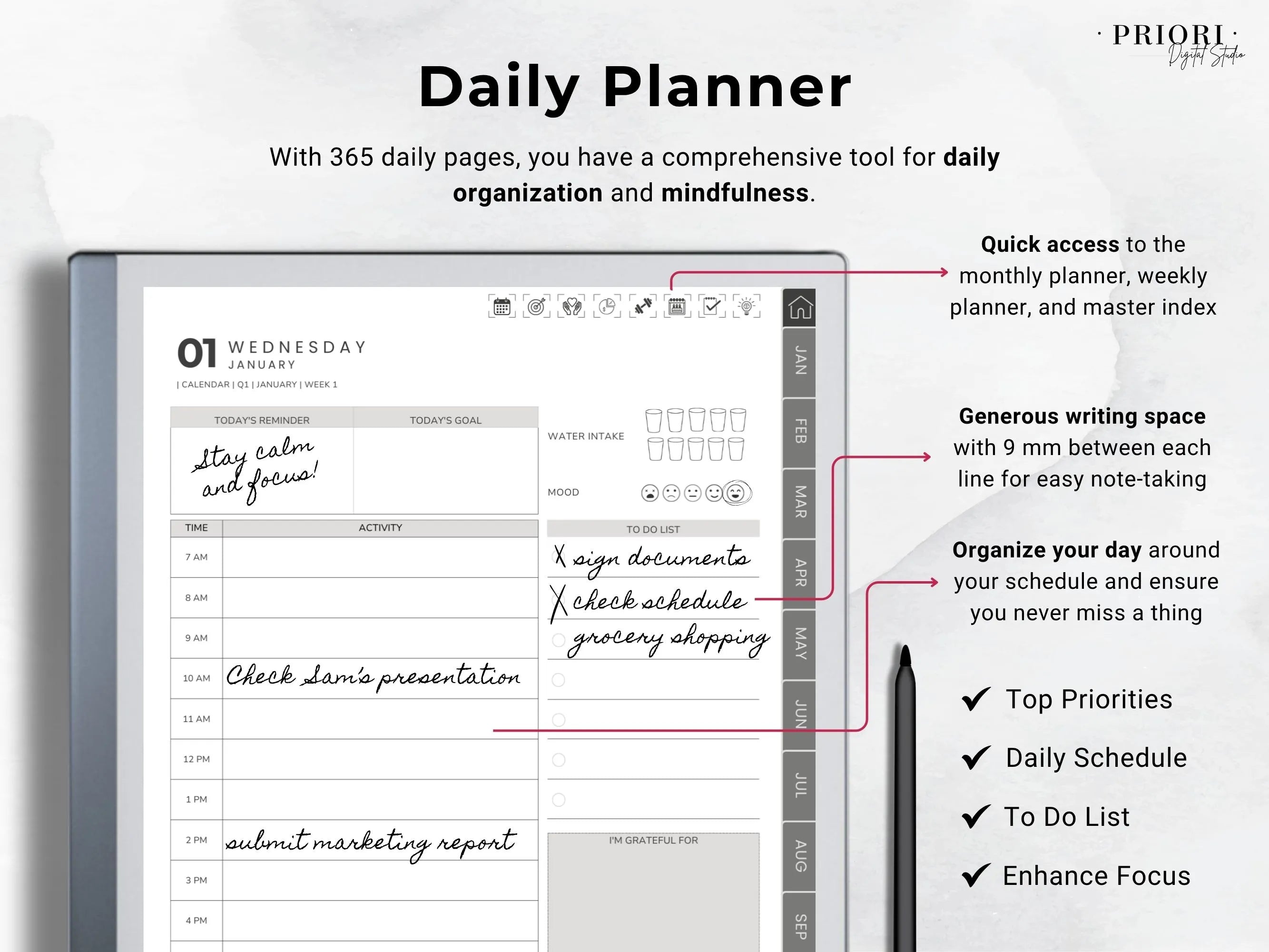 reMarkable Digital Planner 2025 2026 Daily Planner reMarkable 2 Template Minimalist Hyperlinked Planner for reMarkable Organization Planner