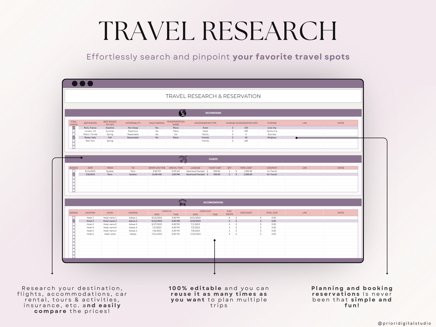 Honeymoon Travel Planner Google Sheets Excel Holiday Organizer Travel Budget Spreadsheet Travel Itinerary Vacation Planner Packing List