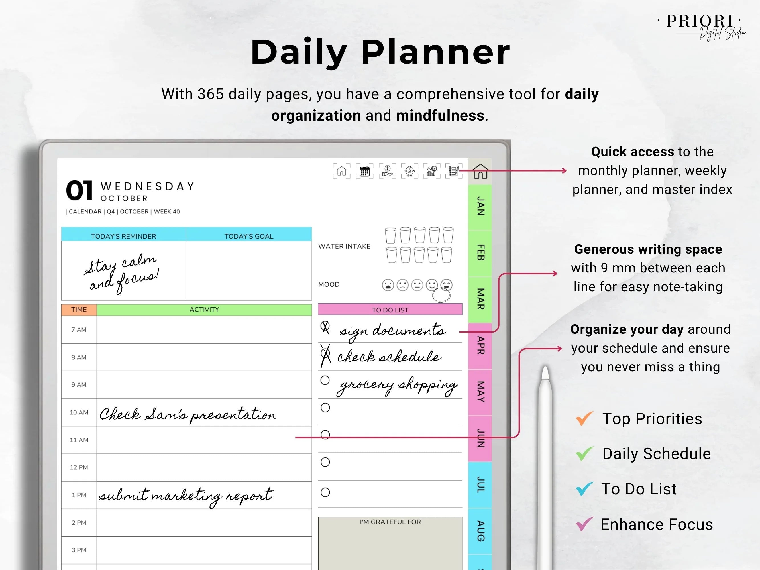 reMarkable Digital Planner 2025 2026 Daily Planner reMarkable 2 Template Minimalist Hyperlinked Planner for reMarkable Organization Planner