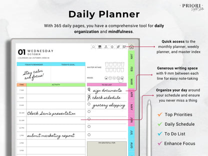 reMarkable Digital Planner 2025 2026 Daily Planner reMarkable 2 Template Minimalist Hyperlinked Planner for reMarkable Organization Planner