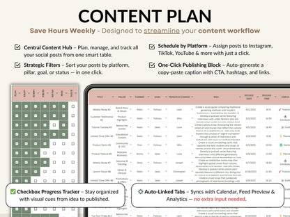 Social Media Content Planner Spreadsheet Monthly Content Calendar for Digital Creators Google Sheets Excel Template Instagram TikTok Manager