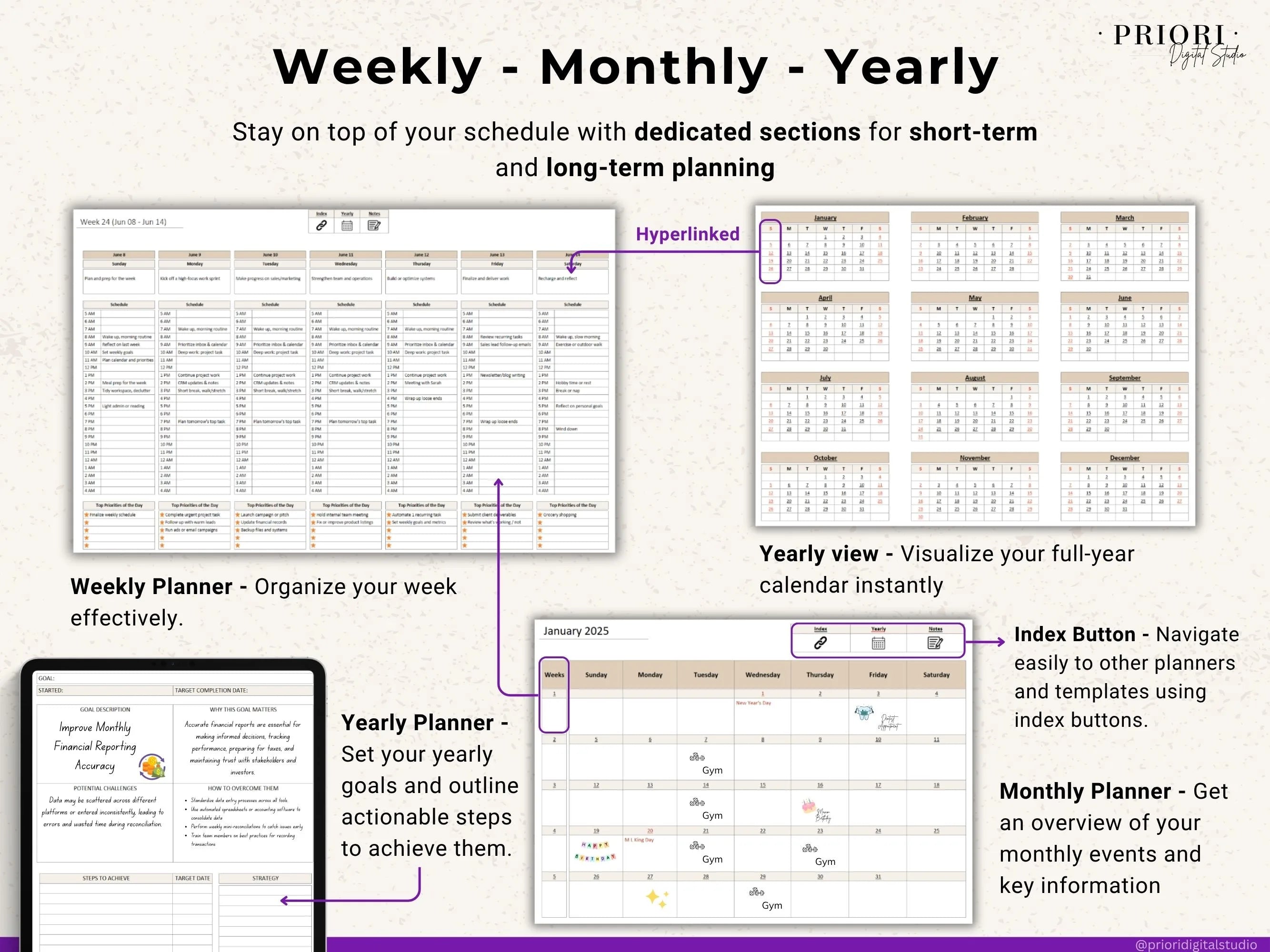 OneNote Planner 2025 2026 Professional One Note Template for Work Project Management Hyperlinked Planner Weekly Planner Organization Planner