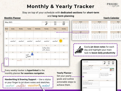 OneNote Template for 2025 Weekly Digital Planner Monthly OneNote Planner Hyperlinked Planner Organization Planner Professional Dated Planner