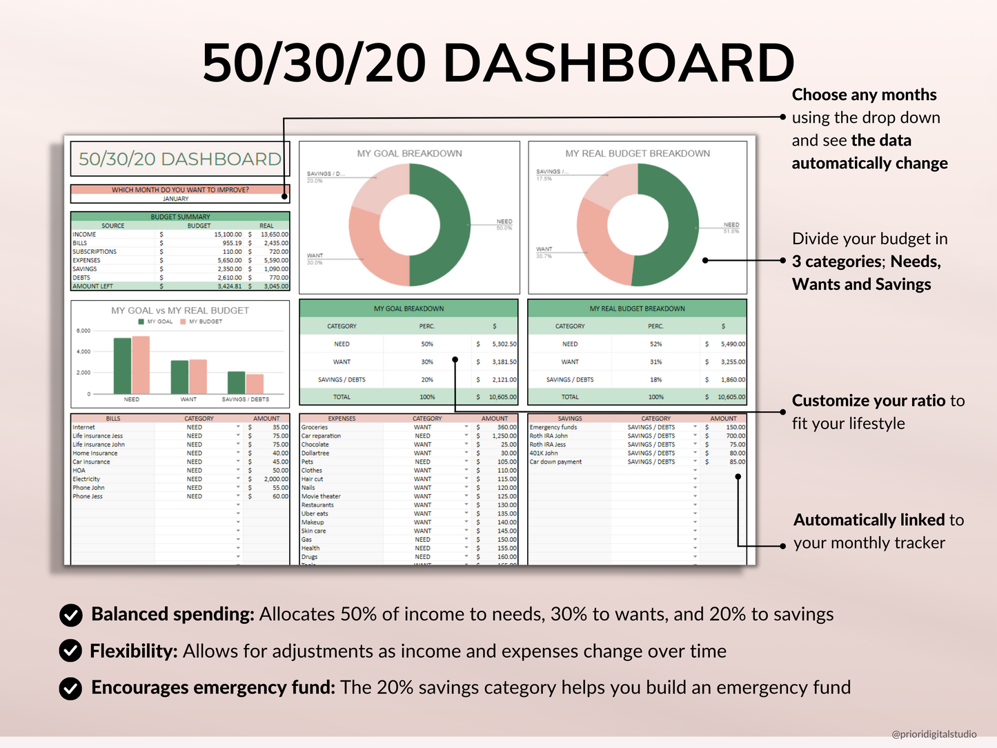 PLR Monthly Budget 50/30/20 Annual Budget Planner Commercial Use PLR Google Sheets Spreadsheet Private Label Rights PLR Budget Template