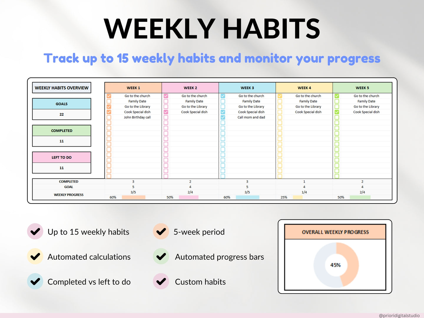 Yearly Habit Tracker Spreadsheet Excel Google Sheets Daily Habit Planner Weekly Goal Planner Routine Planner ADHD Habit Tracker Annual Habit