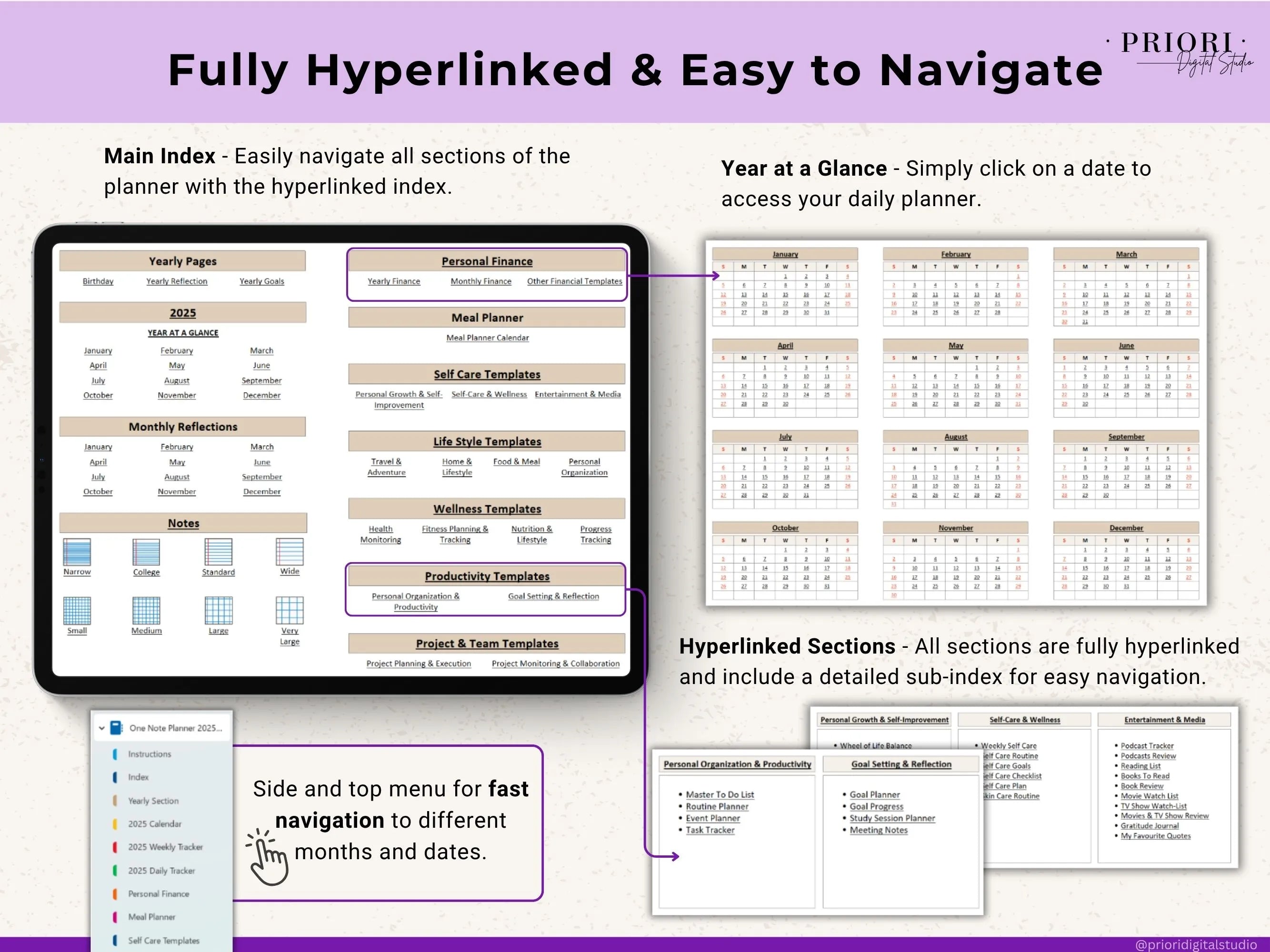OneNote Planner 2025 2026 Digital OneNote Templates Hyperlinked Planner Daily Weekly Planner Organization Planner Professional OneNote 2025