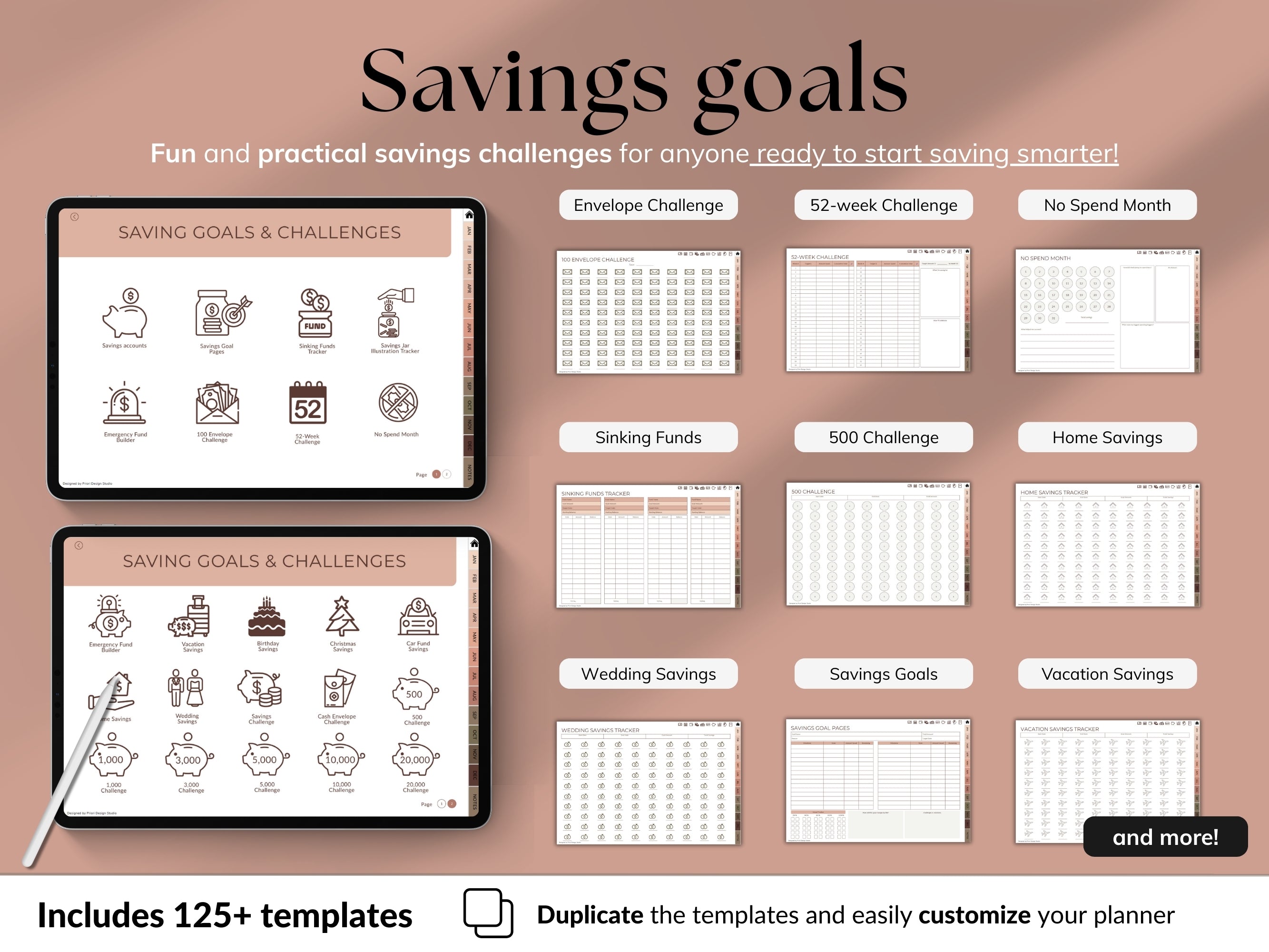 Weekly Budget Planner app on a tablet with a stylus, on a light gray background.