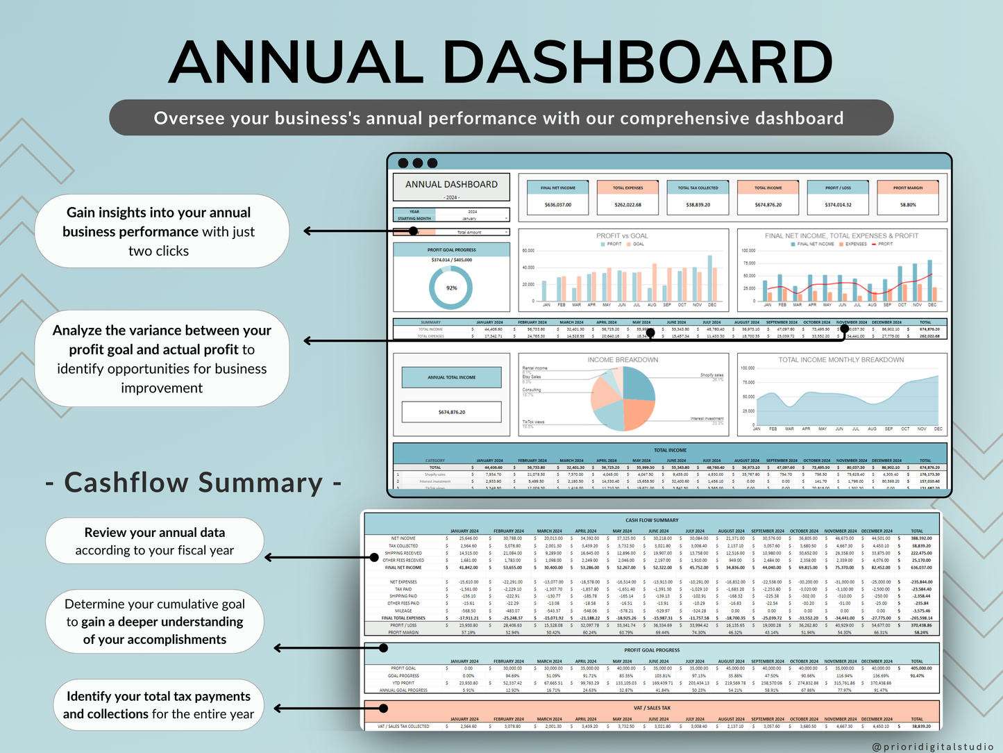 Small Business Bookkeeping Spreadsheet Income Expense Tracker Tax Tracker Accounting Template Mileage Tracker Business Planner Profit & Loss Excel Google Sheets