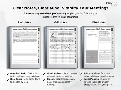 Meeting Notes Planner reMarkable 2 Meeting Templates Hyperlinked for reMarkable Paper Pro Meeting Minutes reMarkable Planner Meeting Agenda