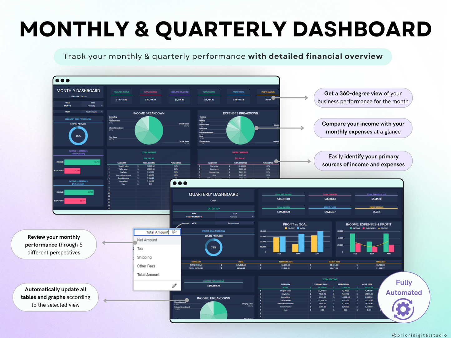 Small Business Bookkeeping Spreadsheet Dark Mode Income Expense Tracker Tax Tracker Dark Accounting Template Business Planner Profit & Loss Excel Google Sheets