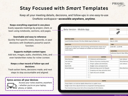 OneNote Planner 2025 2026 Professional One Note Template for Work Project Management Hyperlinked Planner Weekly Planner Organization Planner