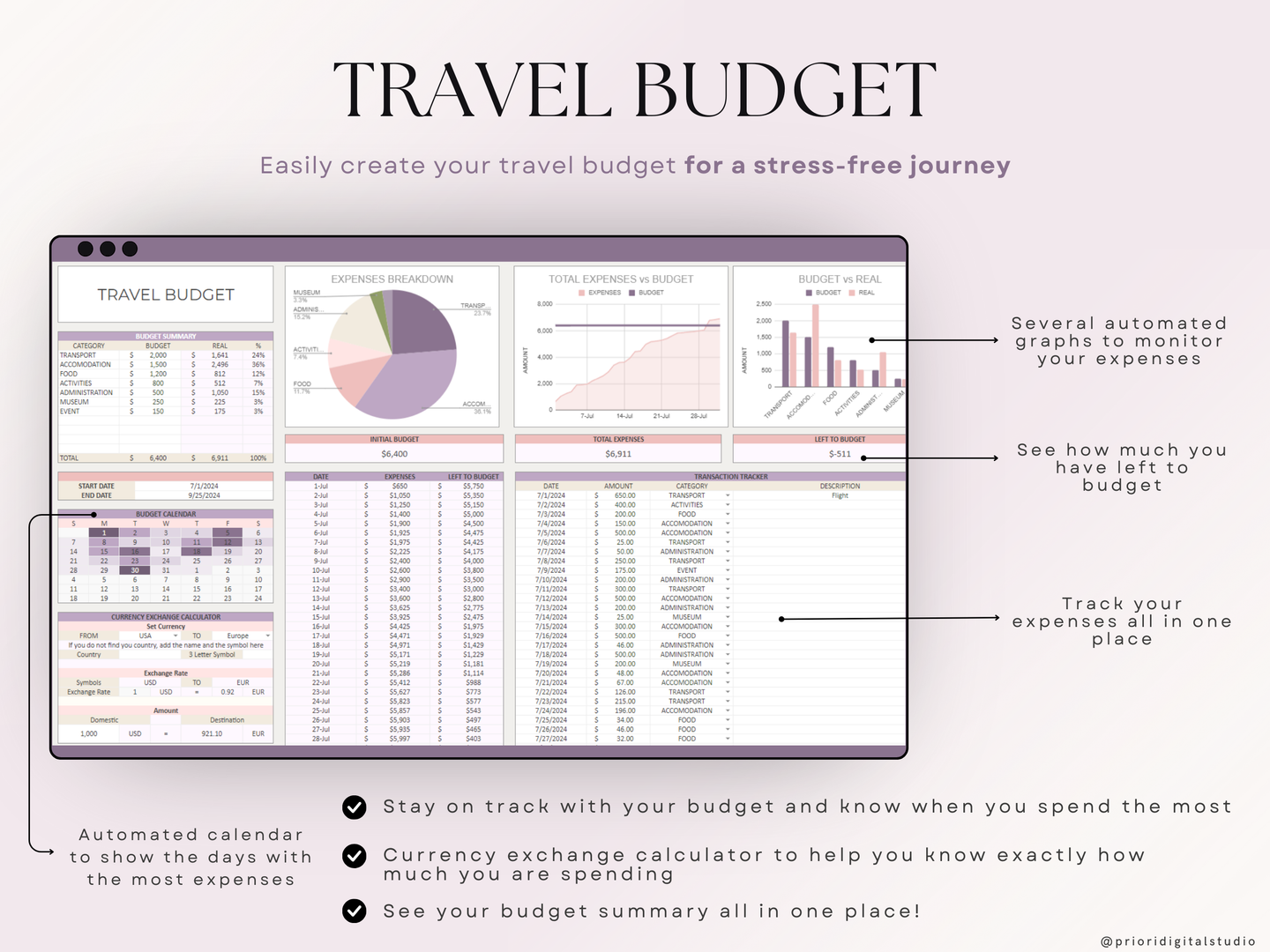 Honeymoon Travel Planner Google Sheets Excel Holiday Organizer Travel Budget Spreadsheet Travel Itinerary Vacation Planner Packing List