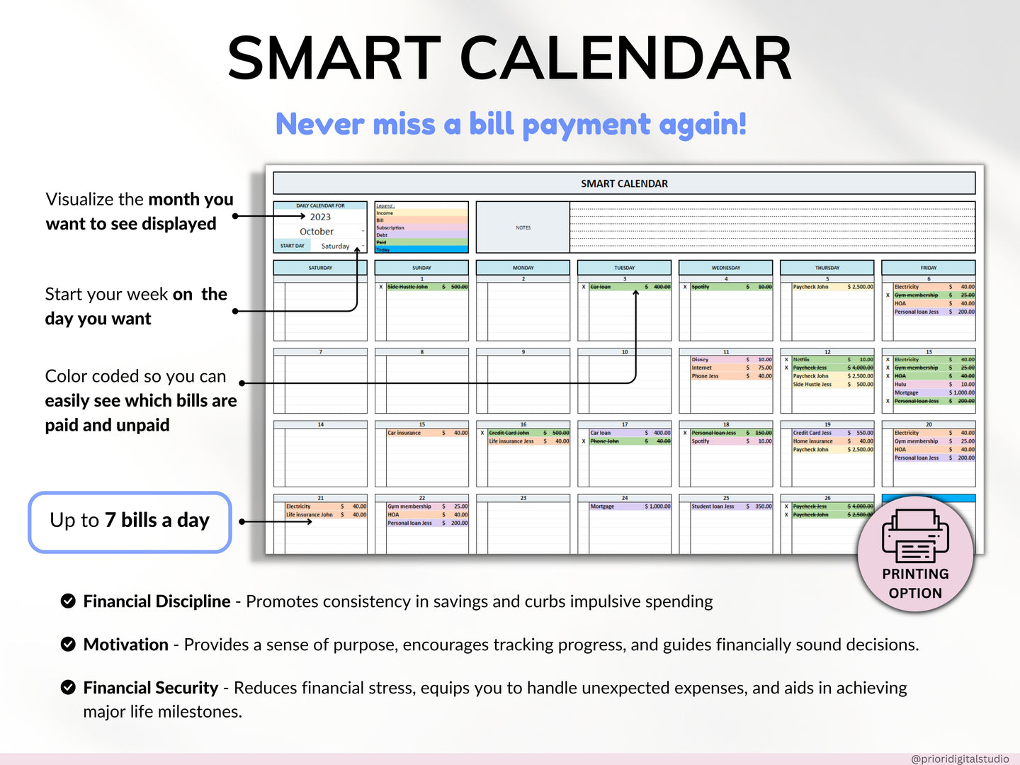 Bill Tracker Spreadsheet Google Sheets Excel Bill Calendar Monthly Smart Bill Planner Editable 2025 Calendar Budget Calendar Budget Tracker