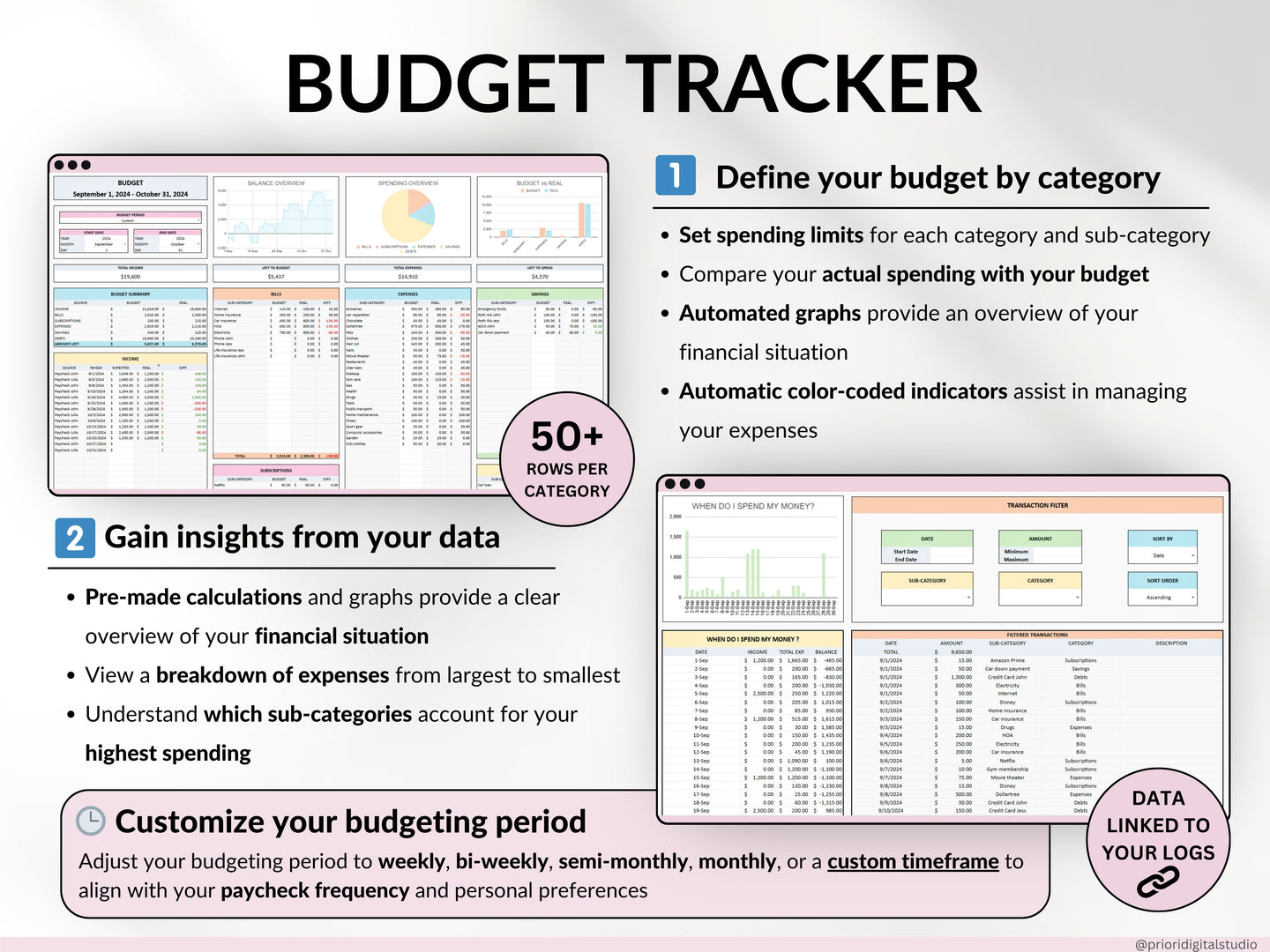 Paycheck Budget Spreadsheet Google Sheets & Excel Template Weekly Paycheck Budget Biweekly Paycheck Planner Bill Tracker Custom Budgeting