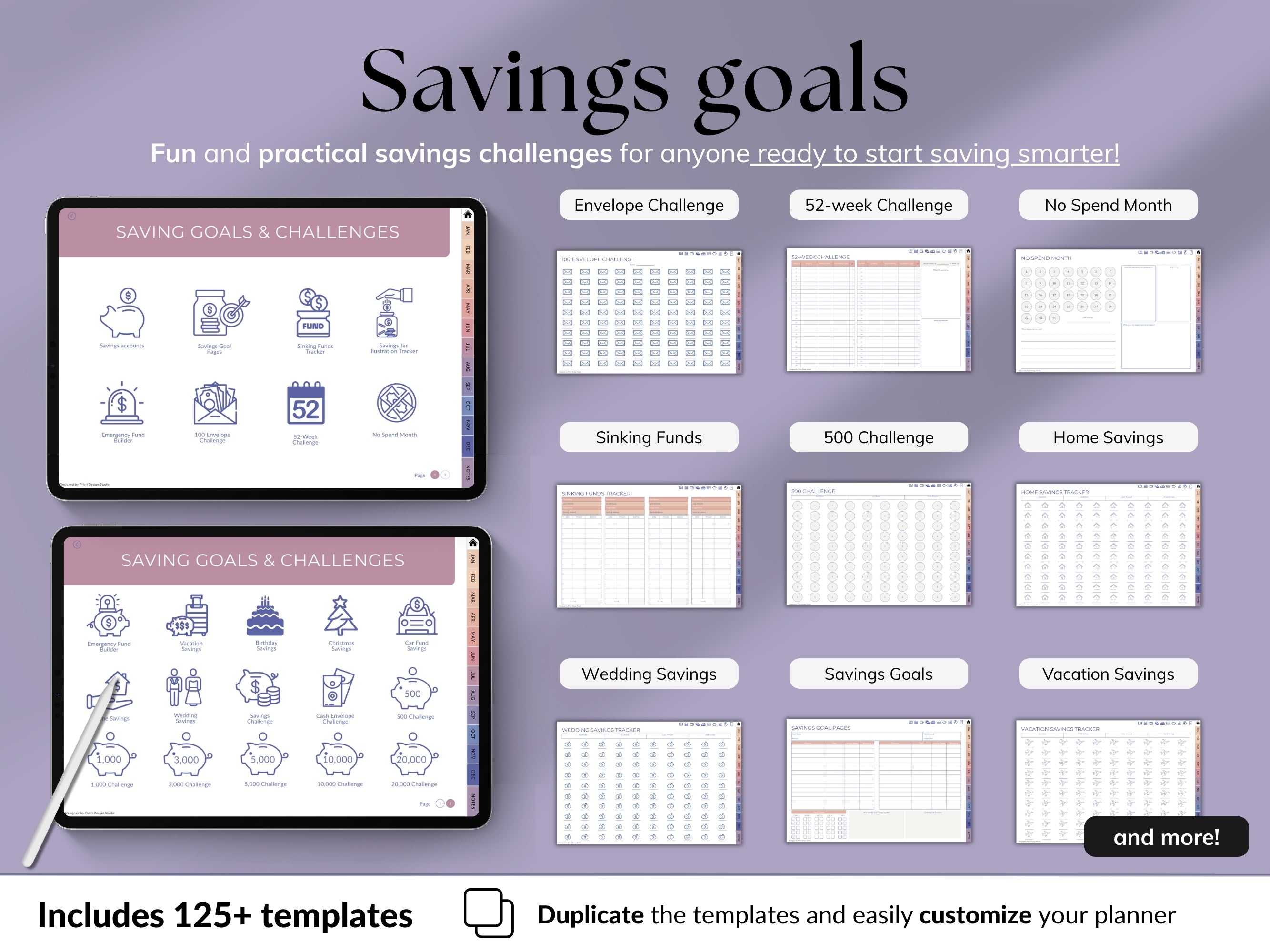 Weekly Budget Planner app on a tablet with a stylus, on a light gray background.