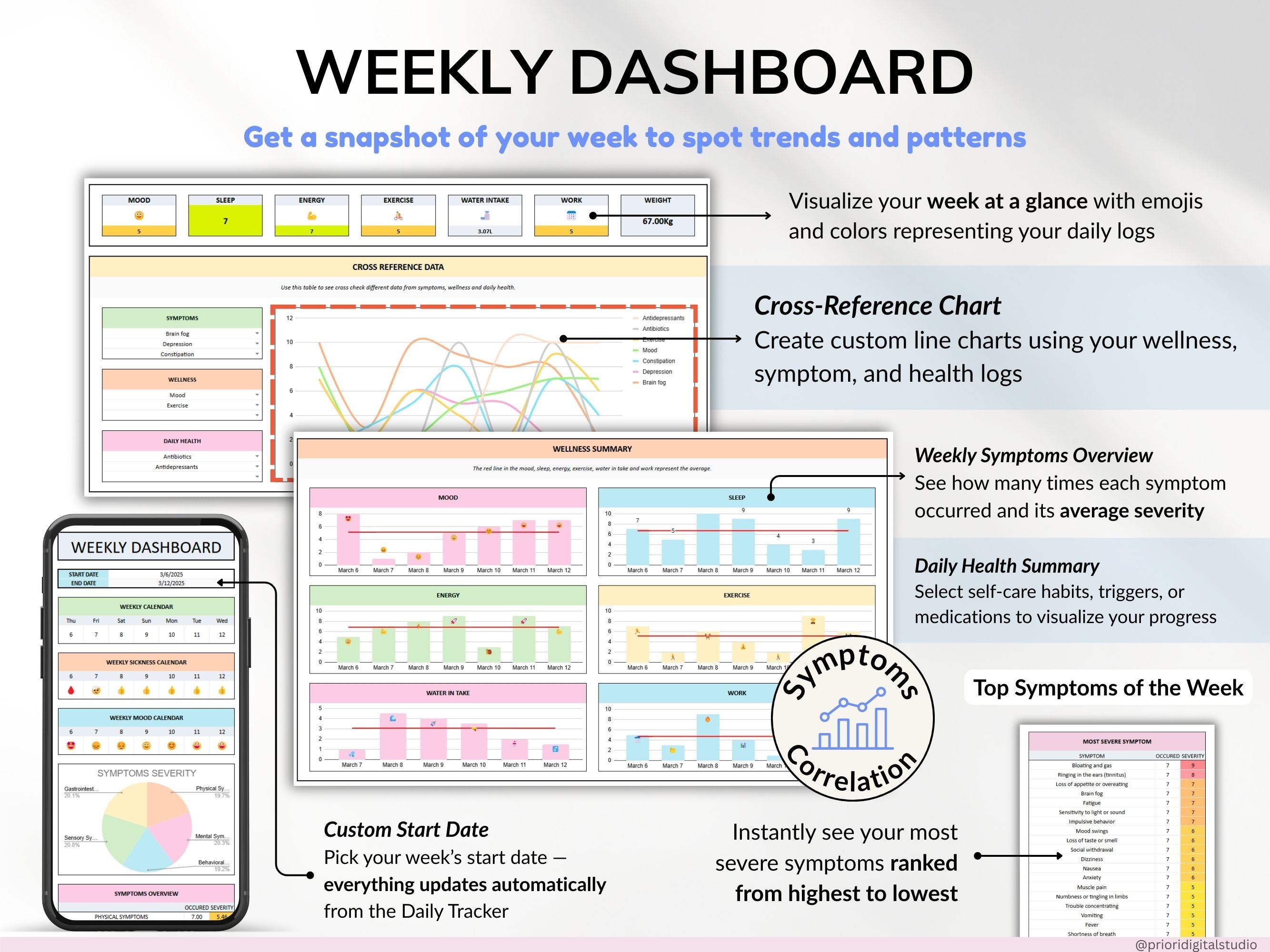Health Wellness Tracker Spreadsheet Google Sheets Chronic Illness Symptom Log Daily Mental Health Journal Pain Tracker Excel Medical Binder