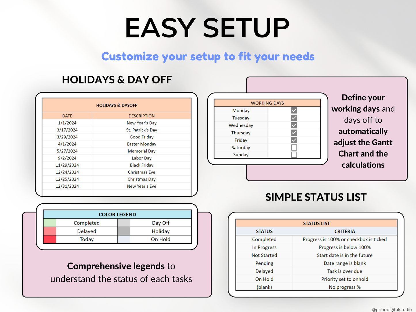 Gantt Chart Small Business Project Planner Google Sheets Excel Task Tracker Project Management Project Timeline Automated Business Planner