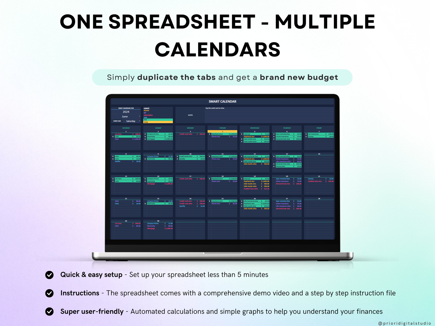 Bill Tracker Spreadsheet Dark Mode Google Sheets Excel Bill Calendar Monthly Smart Bill Planner Editable Calendar Personal Finance Budget